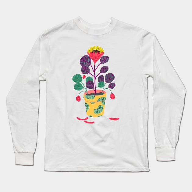 Plant with pink flower Long Sleeve T-Shirt by ezrawsmith